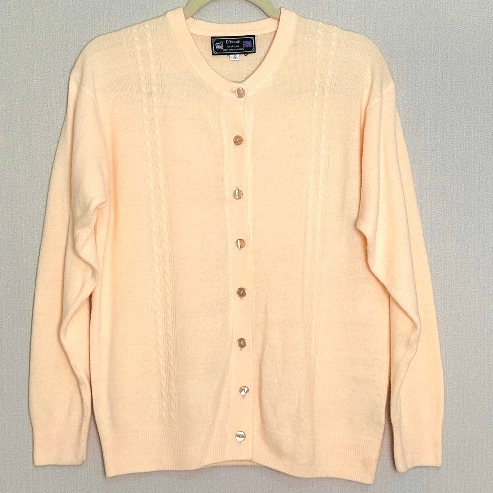 Vintage Made In Scotland D'Isaan Cashmere Cardigan Peach Soft Classic Small